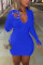Light Blue Fashion adult Ma'am Sweet Cap Sleeve Long Sleeves O neck Step Skirt skirt Solid chain Dresses