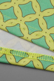 Green Casual Print Polka Dot Bandage Patchwork Oblique Collar A Line Plus Size Dresses