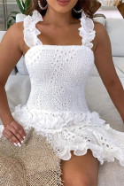 White Sexy Casual Solid Patchwork Backless Spaghetti Strap Sleeveless Dress