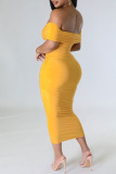 Yellow Sexy Solid Patchwork Off the Shoulder One Step Skirt Dresses