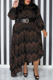 Red Casual Print Patchwork With Belt O Neck Irregular Dress Plus Size Dresses