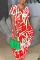 Red Fashion Casual Print Patchwork O Neck Long Dress Plus Size Dresses