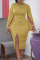 Yellow Fashion Casual Solid Slit O Neck Long Sleeve Dresses