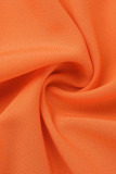 Orange Casual Solid Patchwork Asymmetrical Turndown Collar Dresses