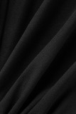 Black Sexy Solid Patchwork Fold Asymmetrical V Neck One Step Skirt Dresses