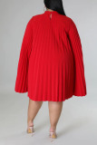 Red Casual Solid Patchwork Fold O Neck A Line Plus Size Dresses