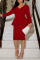 Red Casual Work Solid Patchwork Flounce V Neck One Step Skirt Dresses