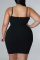 Black Fashion Sexy Plus Size Patchwork Hot Drilling See-through Backless Spaghetti Strap Sleeveless Dress