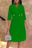 Green Casual Solid Patchwork Fold Turn-back Collar Straight Dresses