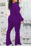 Purple Casual Print Patchwork V Neck Skinny Jumpsuits