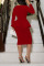 Rose Red Casual Work Solid Patchwork Flounce V Neck One Step Skirt Dresses
