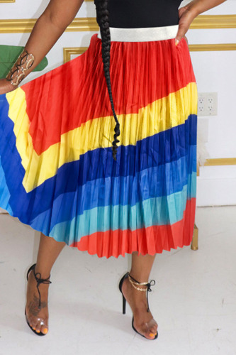 Red Casual Print Patchwork Fold High Waist Straight Positioning Print Bottoms