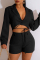 Black Fashion Casual Solid Bandage Patchwork V Neck Long Sleeve Two Pieces