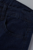 Baby Blue Fashion Casual Butterfly Print Patchwork High Waist Regular Denim Jeans