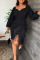 Blue Casual Solid Tassel Patchwork Asymmetrical V Neck Straight Dresses