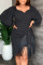 Blue Casual Solid Tassel Patchwork Asymmetrical V Neck Straight Dresses