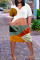 Red Orange Fashion Casual Print Patchwork V Neck Short Sleeve Dress