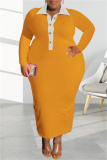 Ginger Fashion Casual Solid Patchwork Turndown Collar Long Sleeve Plus Size Dresses