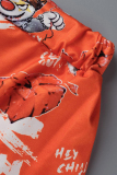 Orange Fashion Casual Print Basic O Neck Short Sleeve Two Pieces
