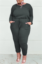 Dark Gray Fashion Casual Solid Patchwork O Neck Plus Size Jumpsuits