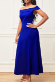 Blue Sexy Solid Patchwork Off the Shoulder Long Dress Dresses