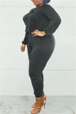 Dark Gray Fashion Casual Solid Patchwork O Neck Plus Size Jumpsuits