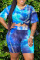 Light Blue Fashion Casual Print Tie Dye Patchwork V Neck Plus Size Two Pieces