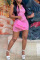 Pink Sexy Print Patchwork Turndown Collar One Step Skirt Dresses