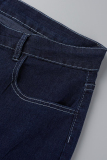 Deep Blue Fashion Casual Solid Patchwork Plus Size Jeans