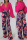 Rose Red Casual Print Bandage Patchwork V Neck Long Sleeve Two Pieces