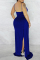 Blue Fashion Sexy Solid Patchwork Backless Fold Spaghetti Strap Long Dress
