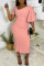 Pink Fashion Casual Solid Patchwork Oblique Collar Irregular Dress