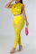 Yellow Fashion Sexy Casual Solid Patchwork See-through O Neck Sleeveless Two Pieces
