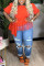 Tangerine Red Fashion Casual Solid Patchwork O Neck Plus Size Tops