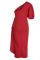 Red Celebrities Elegant Solid Patchwork Flounce Asymmetrical Oblique Collar Evening Dress Dresses