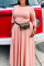 Pink Fashion Casual Solid Basic O Neck Plus Size Two Pieces
