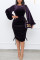 Dark Purple Fashion Casual Solid Frenulum O Neck Long Sleeve Dresses