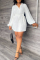 White Fashion Casual Solid Patchwork V Neck Long Sleeve Dresses