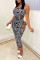 Black Fashion Sexy Print Bandage Hollowed Out Backless One Shoulder Sleeveless Dress
