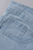 Dark Blue Fashion Casual Butterfly Print Patchwork High Waist Regular Denim Jeans