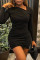 Black Fashion Casual Solid Patchwork Fold Oblique Collar Long Sleeve Dresses