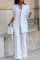 White Fashion Casual Solid Patchwork Turn-back Collar Long Sleeve Two Pieces