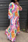Multicolor Fashion Casual Print Tie-dye V Neck Long Sleeve Dresses