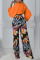 Tangerine Casual Print Bandage Patchwork V Neck Long Sleeve Two Pieces