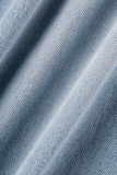 Baby Blue Fashion Casual Butterfly Print Patchwork High Waist Regular Denim Jeans