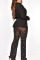 Apricot Sexy Solid Patchwork See-through Beading Turn-back Collar Long Sleeve Two Pieces