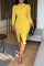 Yellow Fashion Casual Solid Patchwork Slit O Neck Long Sleeve Dresses