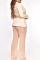 Apricot Sexy Solid Patchwork See-through Beading Turn-back Collar Long Sleeve Two Pieces