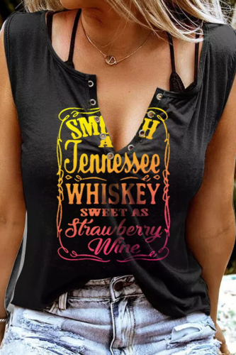 Black Yellow Fashion Casual Letter Print Patchwork V Neck Tops