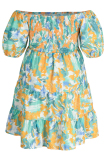 Green Fashion Casual Plus Size Print Patchwork O Neck Short Sleeve Dress